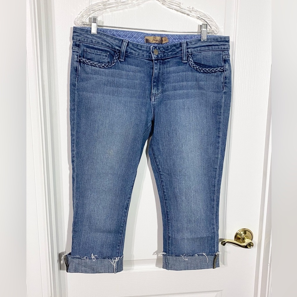 Y2K VTG Paige USA MADE Lou Lou Braided Trim Capri Jeans Size 32